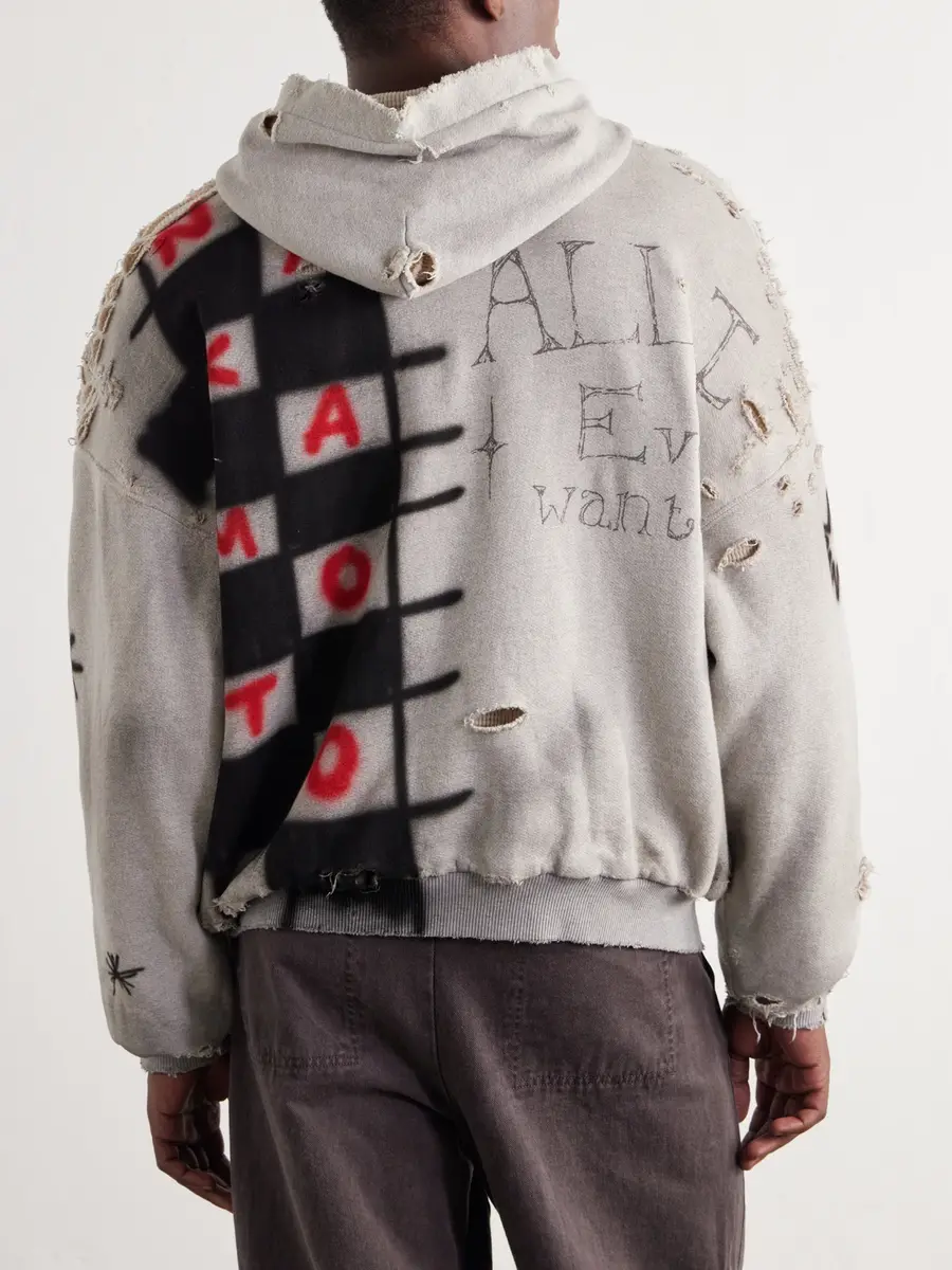 Satoshi Nakamoto Get What I Want Distressed Embellished Cotton-Jersey Zip-Up Hoodie - Men | Thumbnail 4 Satoshi Nakamoto Get What I Want Distressed Embellished Cotton-Jersey Zip-Up Hoodie - Men | Thumbnail 4