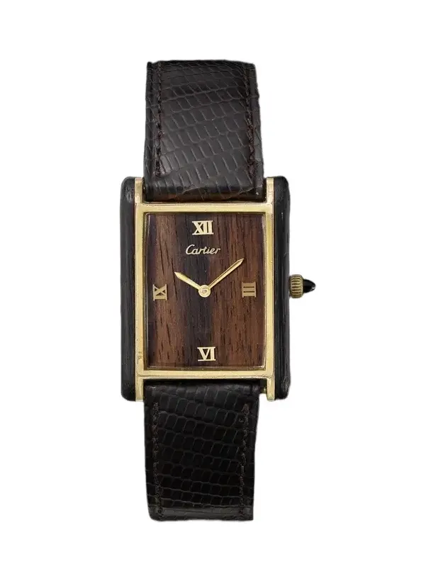 Stephanie Windsor Cartier Vintage 1970s Must de Cartier Tank Palissandre de Rio Hand-Wound 25mm Stainless Steel and Rosewood Watch, ref. 21611 (Fits up to 7.5'' wrist) - Men