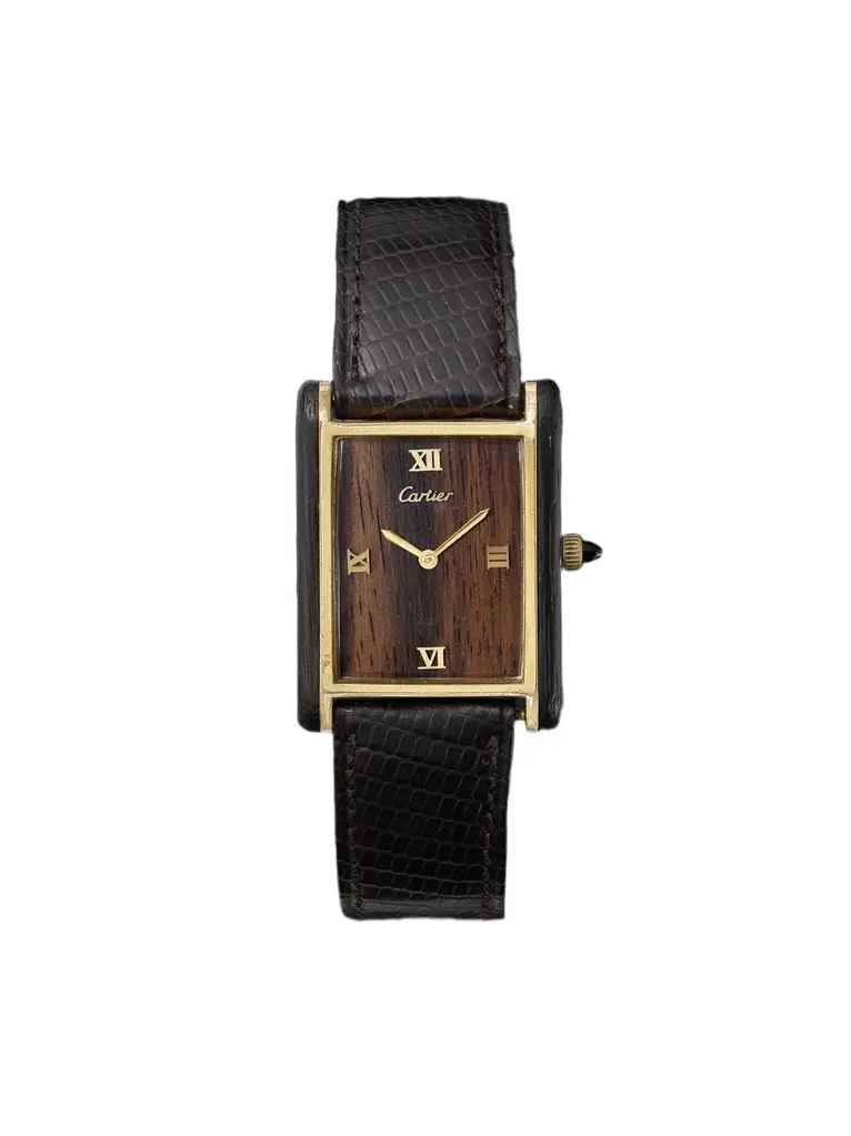 Stephanie Windsor Cartier Vintage 1970s Must de Cartier Tank Palissandre de Rio Hand-Wound 25mm Stainless Steel and Rosewood Watch, ref. 21611 (Fits up to 7.5'' wrist) - Men