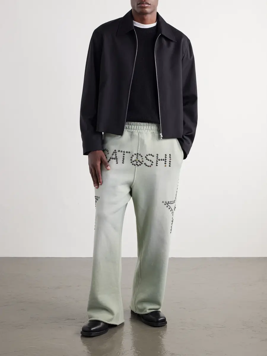 Satoshi Nakamoto Wide-Leg Studded Cotton-Jersey Sweatpants - Men | Thumbnail 2 Satoshi Nakamoto Wide-Leg Studded Cotton-Jersey Sweatpants - Men | Thumbnail 2