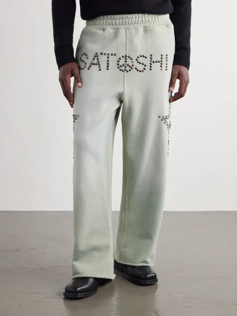 Satoshi Nakamoto Wide-Leg Studded Cotton-Jersey Sweatpants - Men | Thumbnail 3 Satoshi Nakamoto Wide-Leg Studded Cotton-Jersey Sweatpants - Men | Thumbnail 3