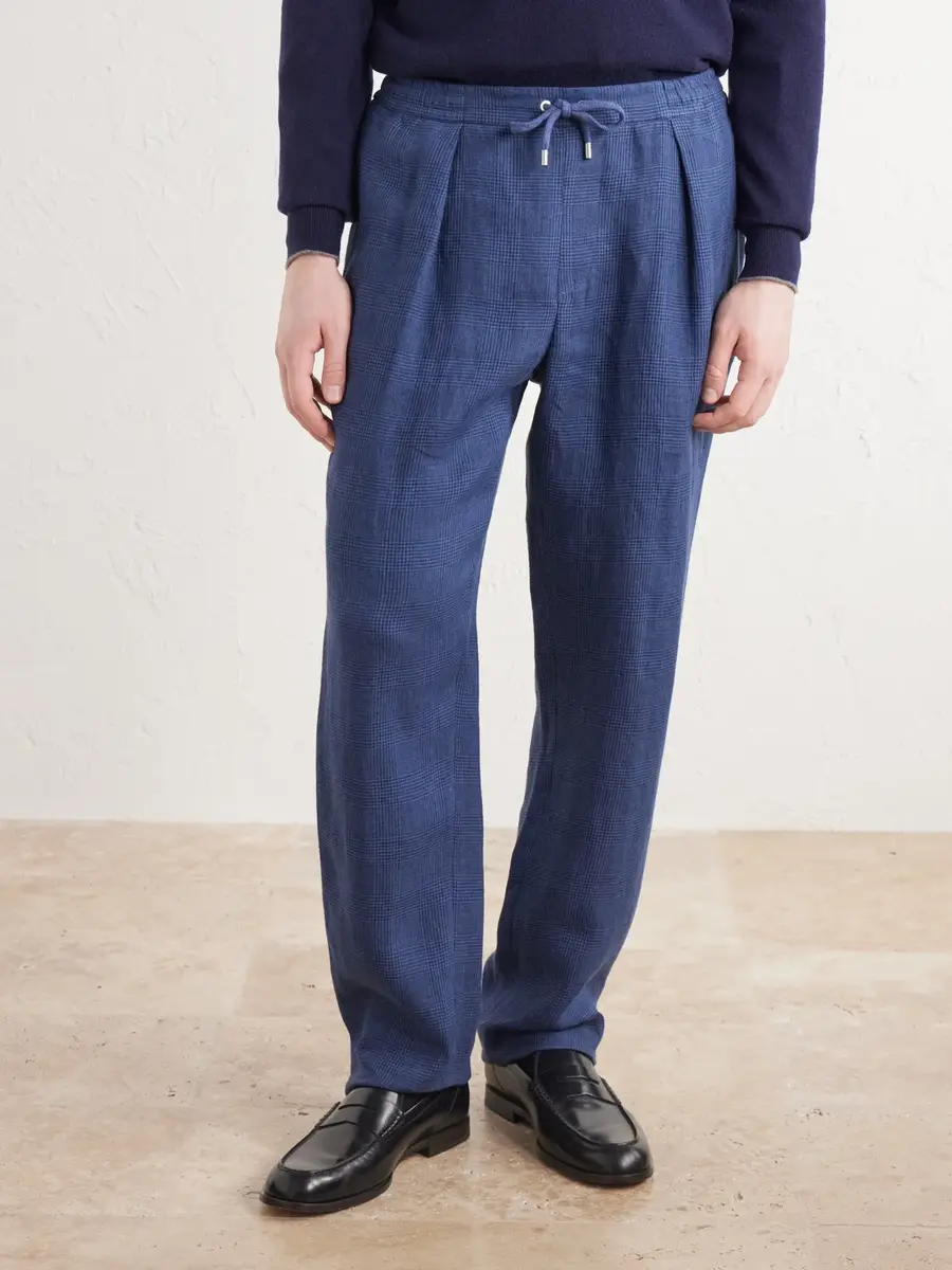 Ralph Lauren Purple Label Prince of Wales Linen Straight-Leg Pleated Drawstring Trousers - Men | Thumbnail 3