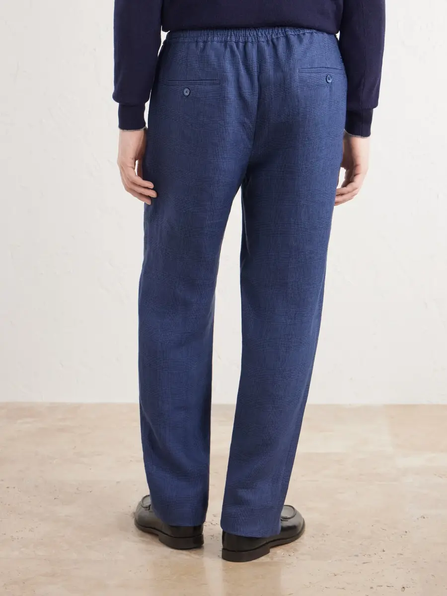 Ralph Lauren Purple Label Prince of Wales Linen Straight-Leg Pleated Drawstring Trousers - Men | Thumbnail 4