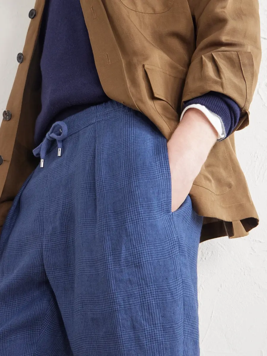 Ralph Lauren Purple Label Prince of Wales Linen Straight-Leg Pleated Drawstring Trousers - Men | Thumbnail 5