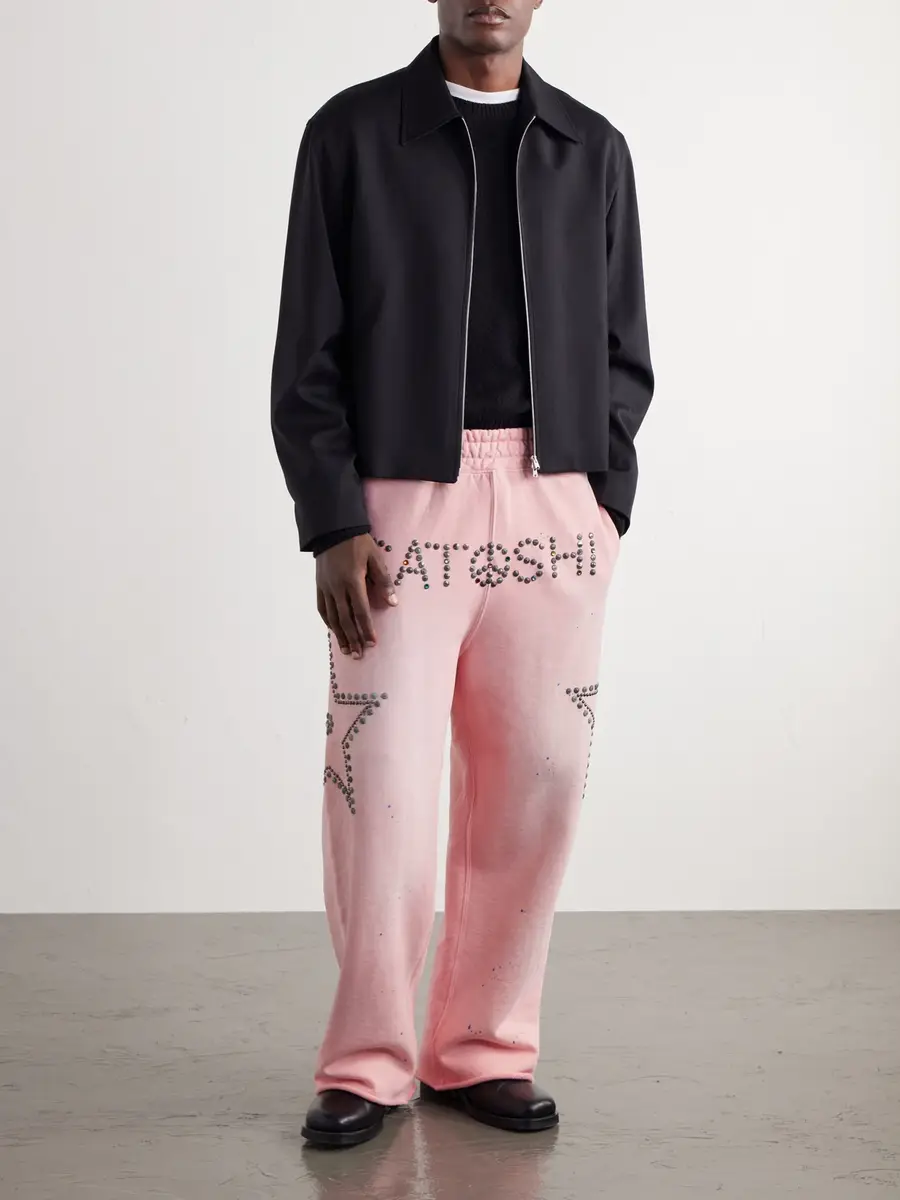 Satoshi Nakamoto Wide-Leg Studded Cotton-Jersey Sweatpants - Men | Thumbnail 2 Satoshi Nakamoto Wide-Leg Studded Cotton-Jersey Sweatpants - Men | Thumbnail 2
