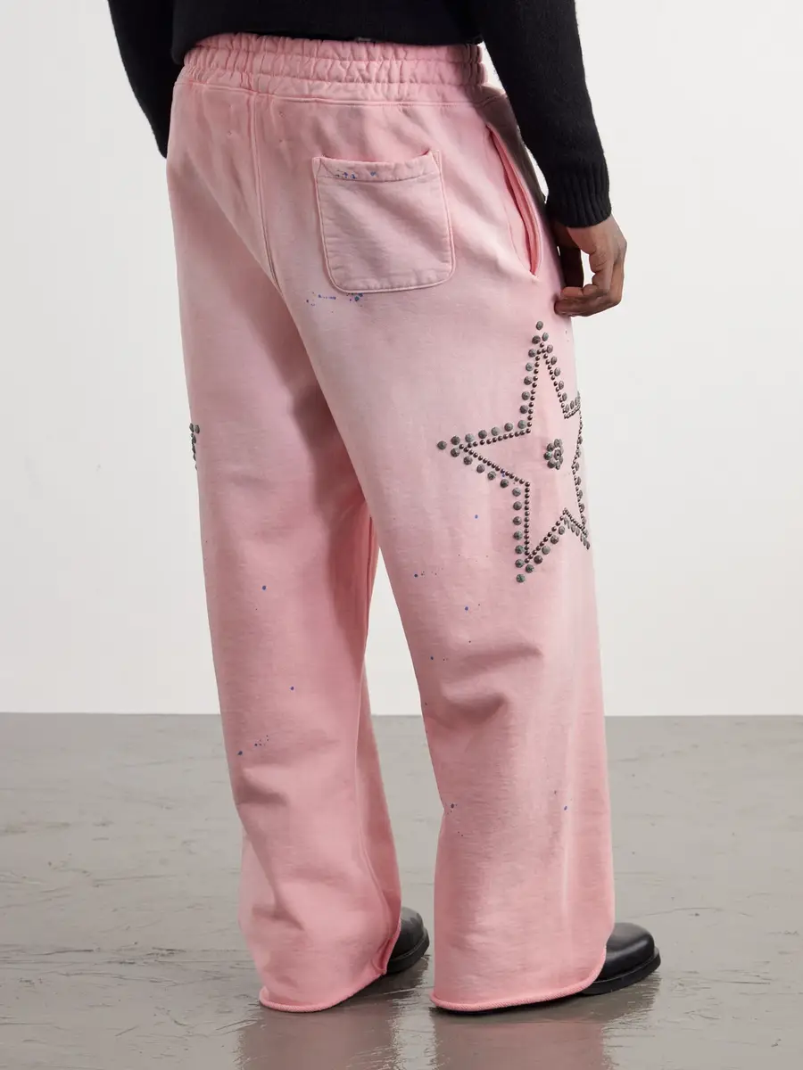 Satoshi Nakamoto Wide-Leg Studded Cotton-Jersey Sweatpants - Men | Thumbnail 4 Satoshi Nakamoto Wide-Leg Studded Cotton-Jersey Sweatpants - Men | Thumbnail 4