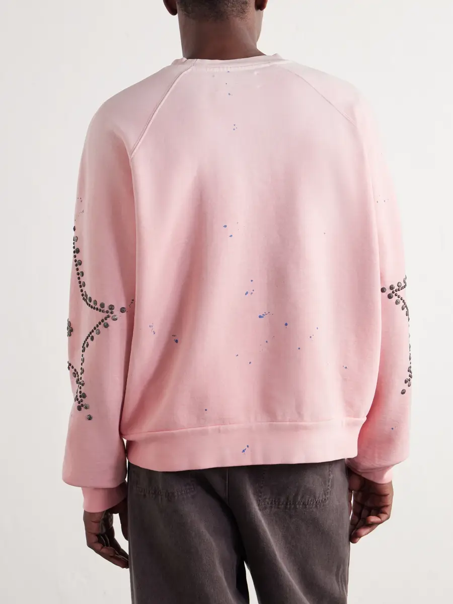 Satoshi Nakamoto Distressed Studded Cotton-Jersey Sweatshirt - Men | Thumbnail 3 Satoshi Nakamoto Distressed Studded Cotton-Jersey Sweatshirt - Men | Thumbnail 3