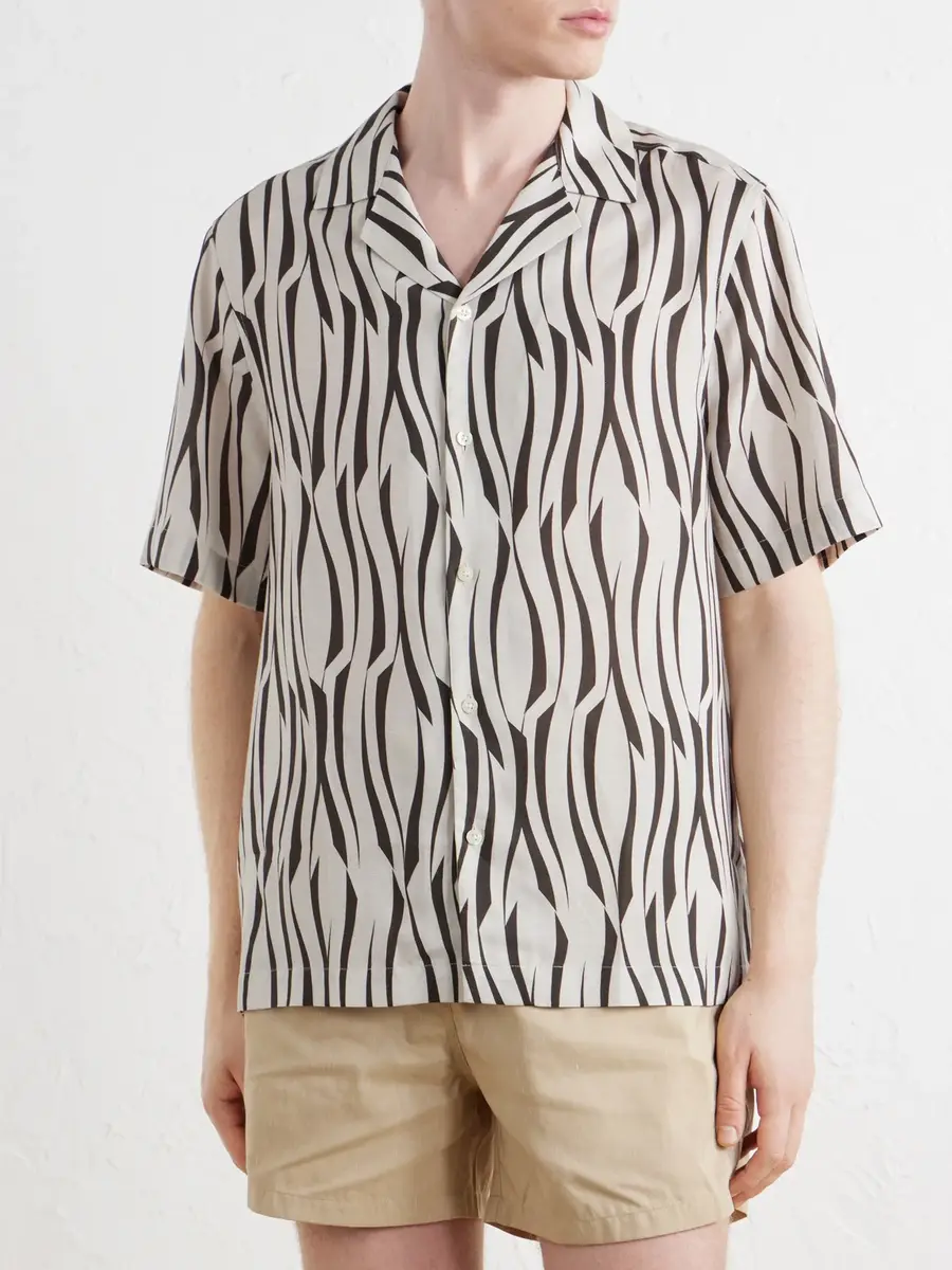 Frescobol Carioca Roberto Camp-Collar Printed Lyocell and Linen-Blend Shirt - Men | Thumbnail 3 Frescobol Carioca Roberto Camp-Collar Printed Lyocell and Linen-Blend Shirt - Men | Thumbnail 3