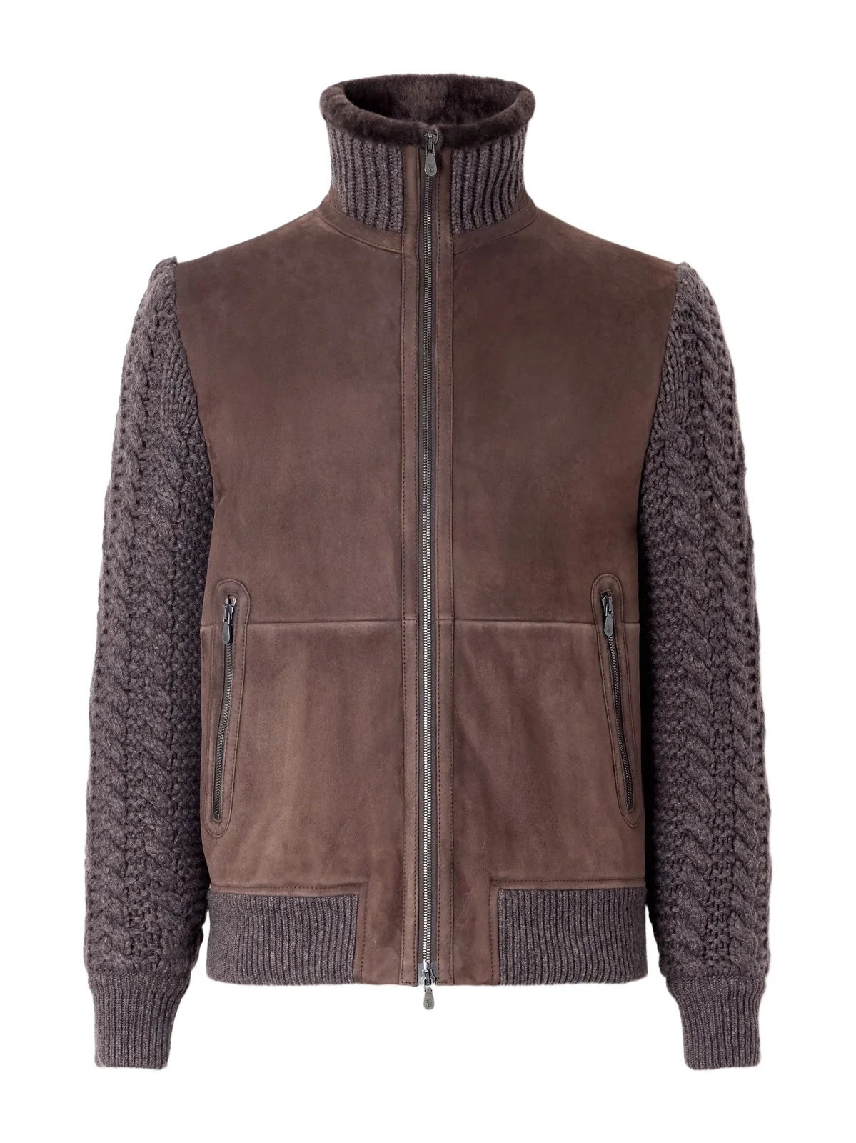 Shearling-Trimmed Cable-Knit Cashmere and Suede Jacket - Men
