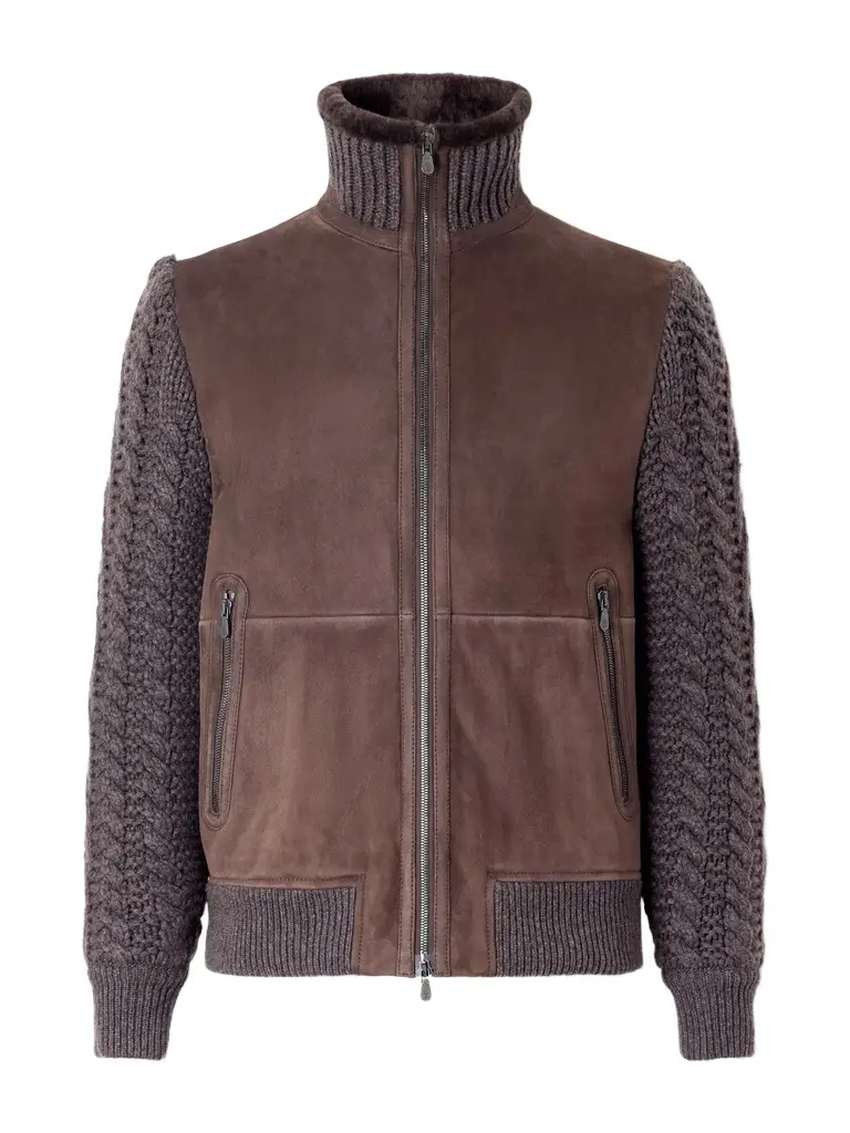 Brunello Cucinelli Shearling-Trimmed Cable-Knit Cashmere and Suede Jacket - Men