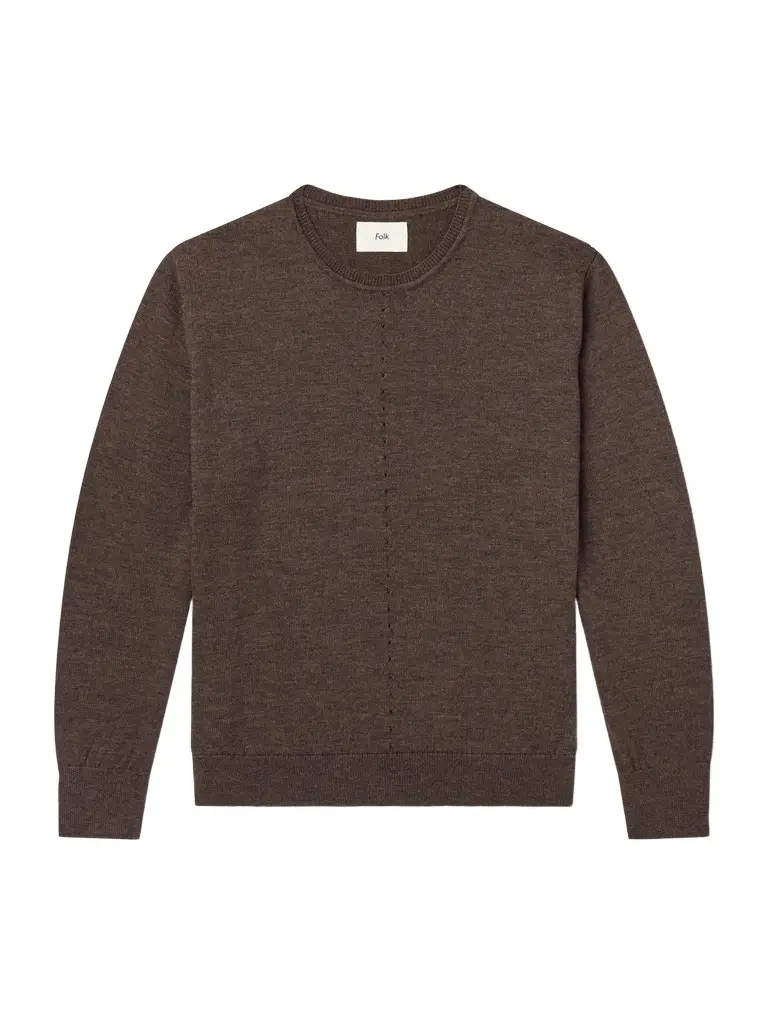 Folk Perforated Mélange Merino Wool Sweater - Men | Image 1 Folk Perforated Mélange Merino Wool Sweater - Men | Image 1