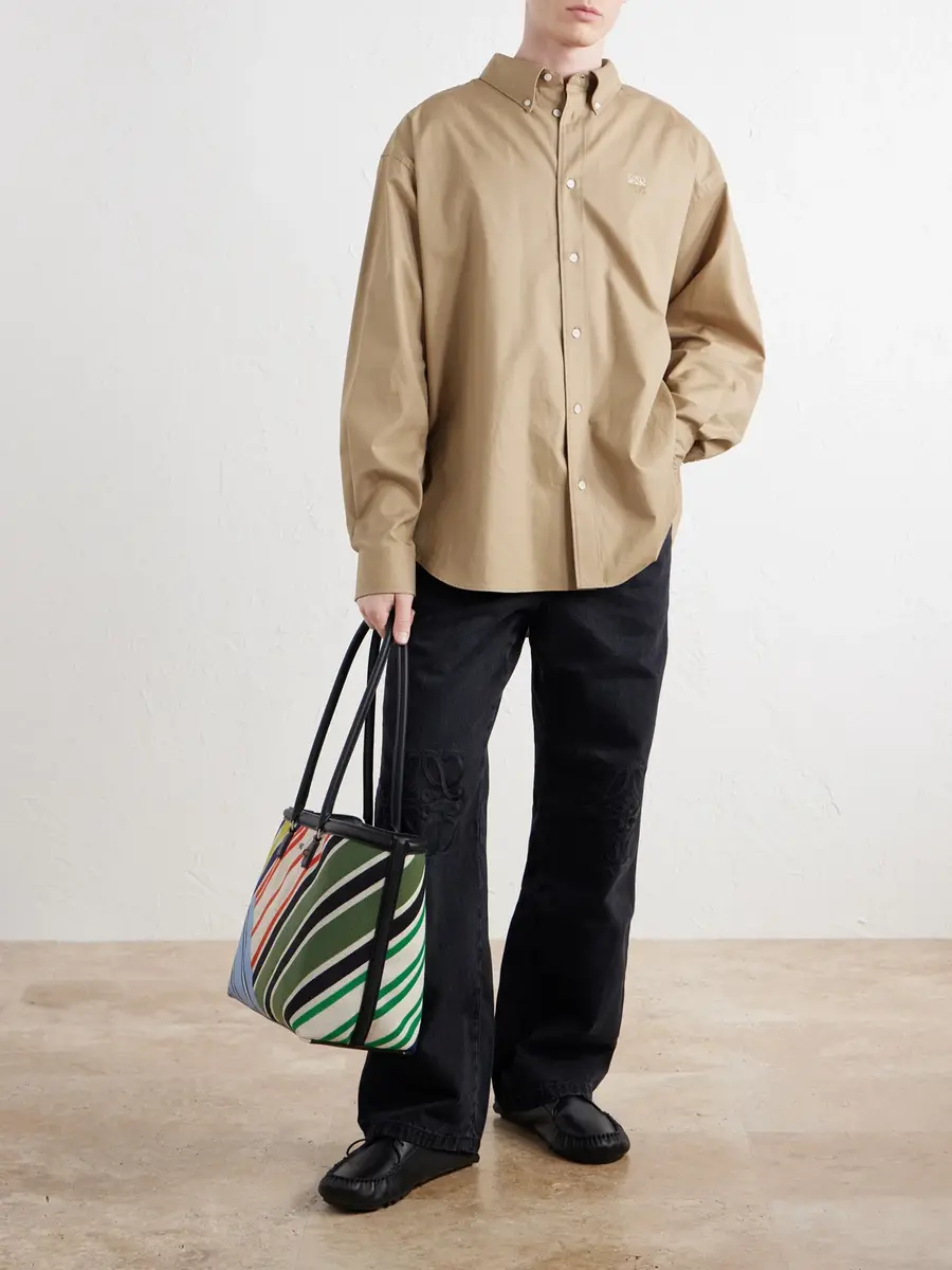 Loewe Verano Logo-Embroidered Striped Leather-Trimmed Canvas Tote - Men | Thumbnail 2 Loewe Verano Logo-Embroidered Striped Leather-Trimmed Canvas Tote - Men | Thumbnail 2