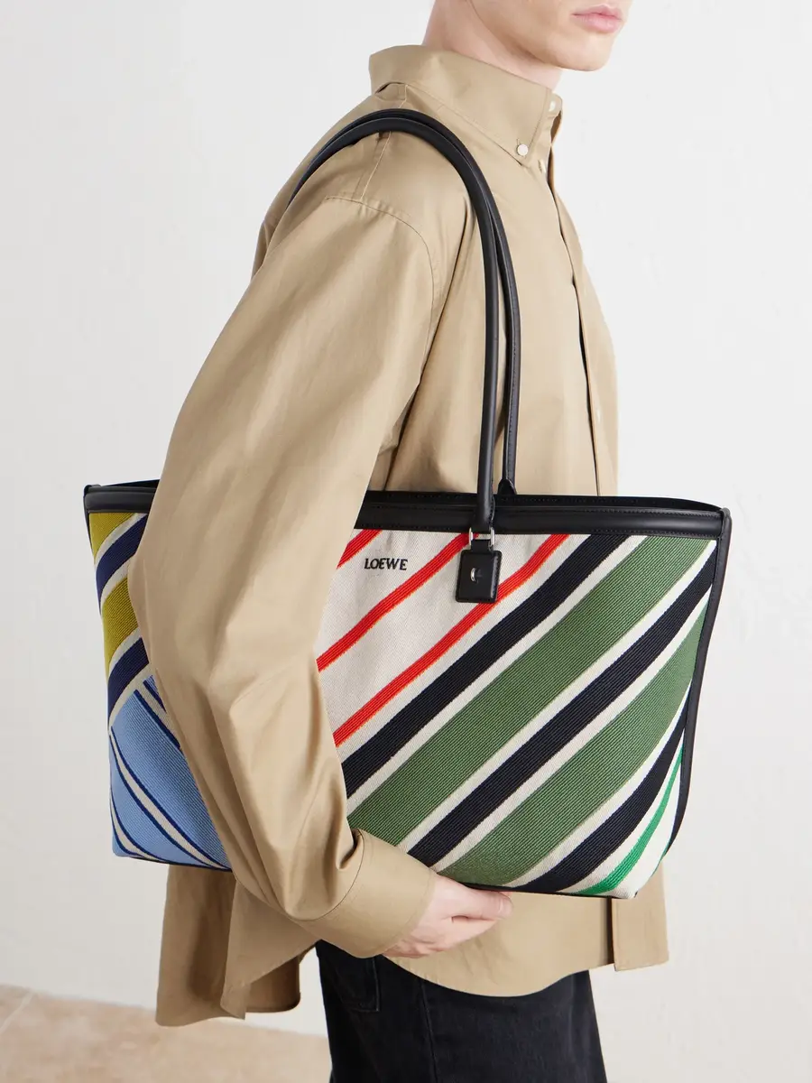 Loewe Verano Logo-Embroidered Striped Leather-Trimmed Canvas Tote - Men | Thumbnail 3 Loewe Verano Logo-Embroidered Striped Leather-Trimmed Canvas Tote - Men | Thumbnail 3