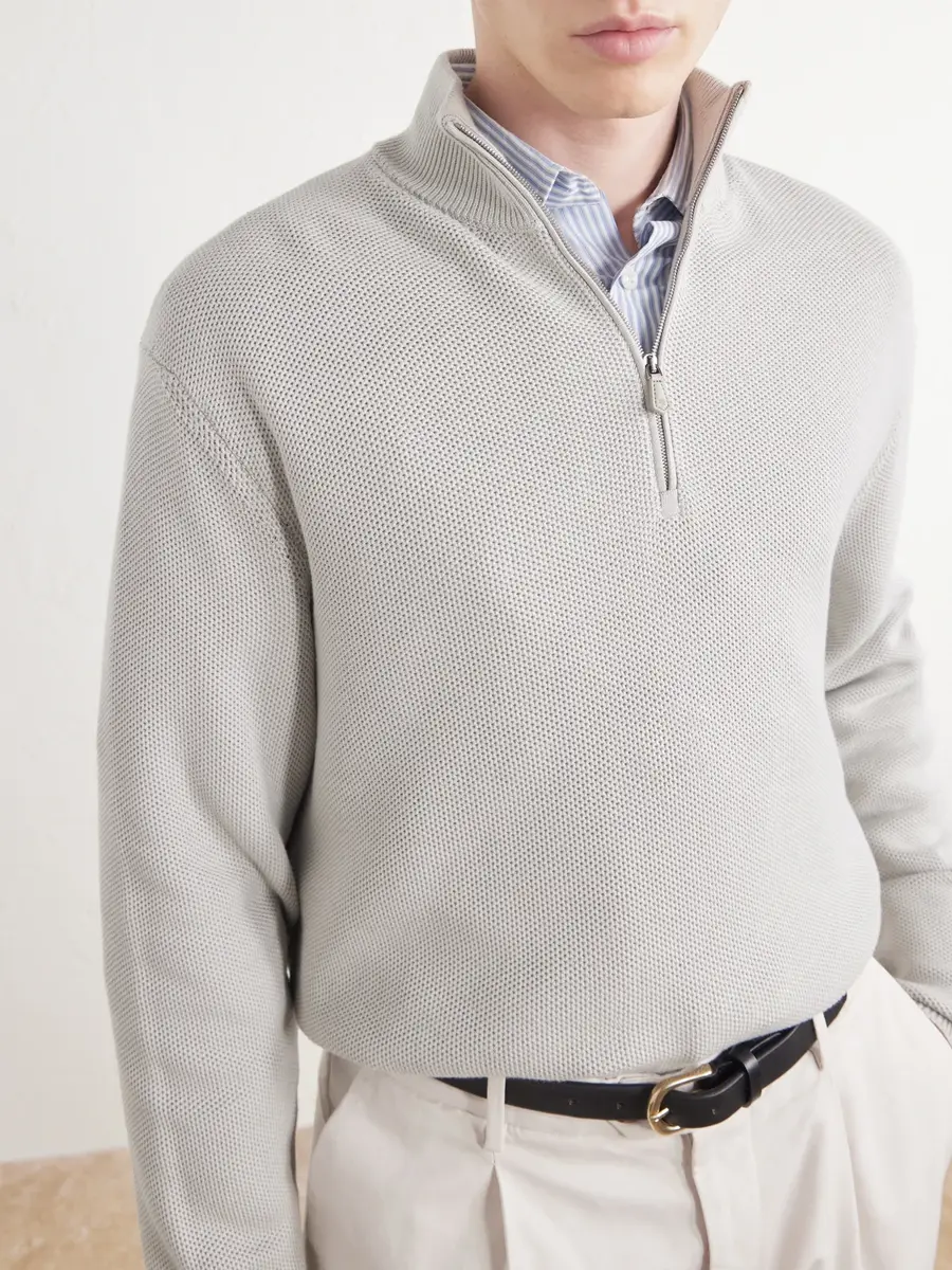 Ralph Lauren Purple Label Silk and Cotton-Blend Half-Zip Sweater - Men | Thumbnail 5 Ralph Lauren Purple Label Silk and Cotton-Blend Half-Zip Sweater - Men | Thumbnail 5