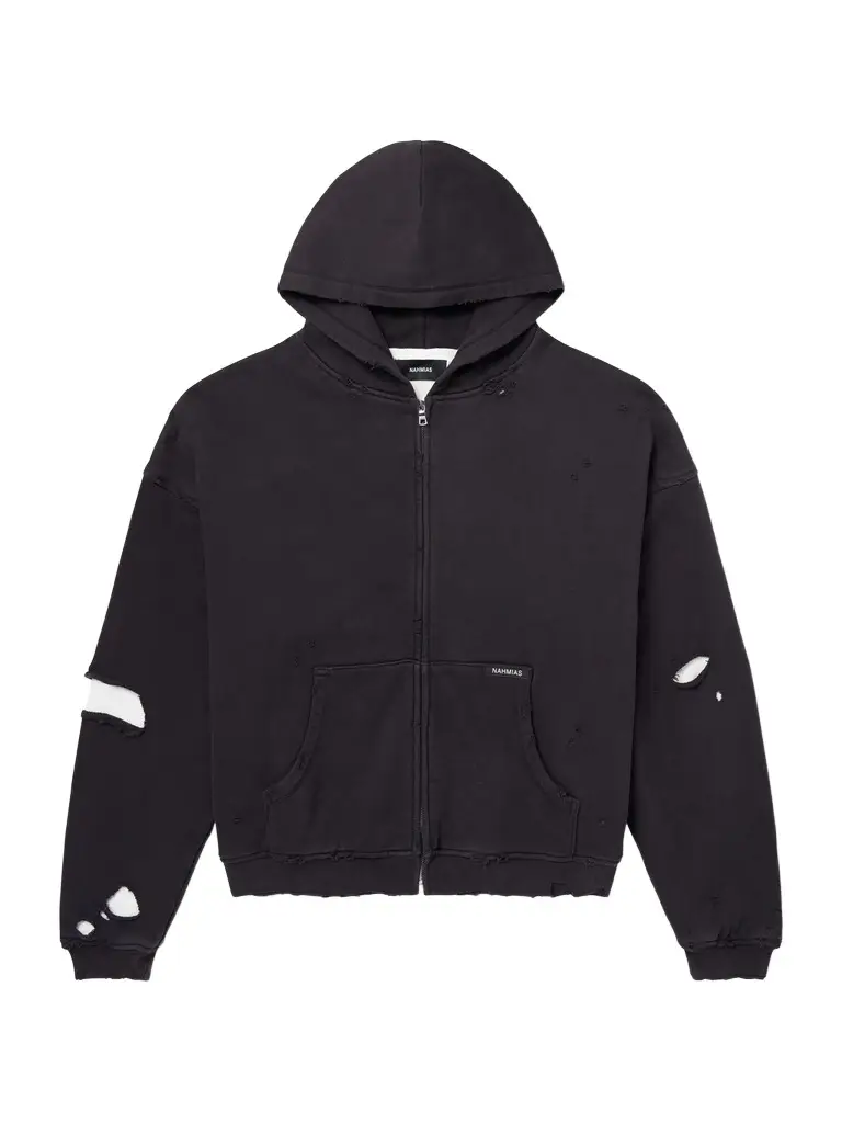 Nahmias Distressed Cotton-Jersey Zip-Up Hoodie - Men | Image 1 Nahmias Distressed Cotton-Jersey Zip-Up Hoodie - Men | Image 1