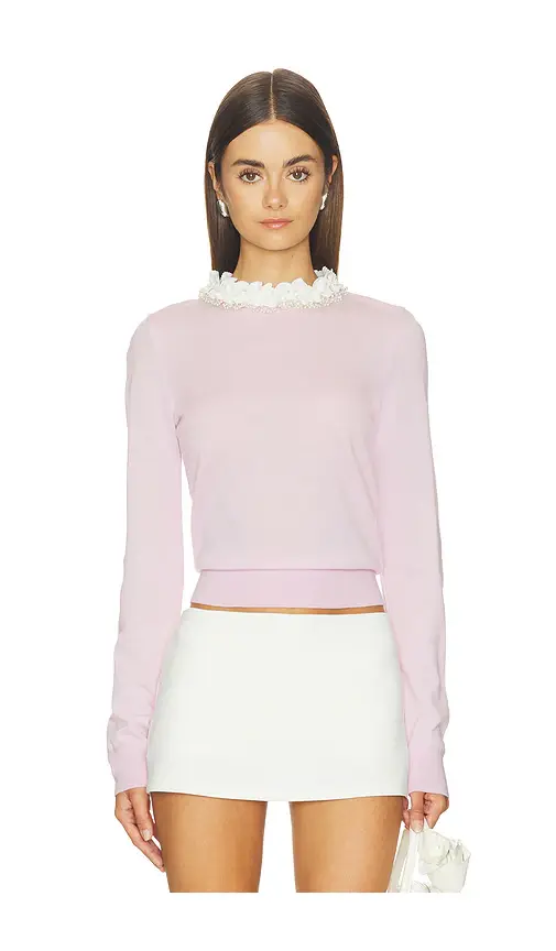 Self-Portrait Pink Flower Light Knit Jumper | Image 1 Self-Portrait Pink Flower Light Knit Jumper | Image 1