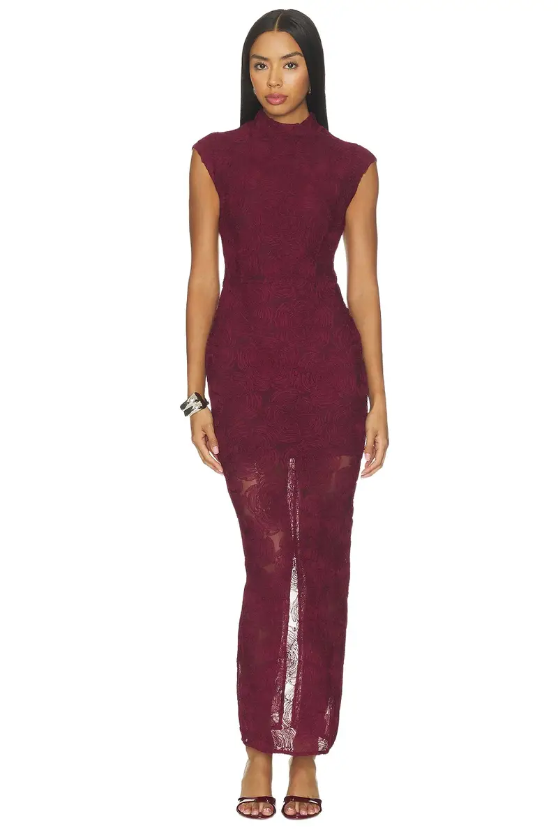 ROTATE Flower Mesh Maxi Dress