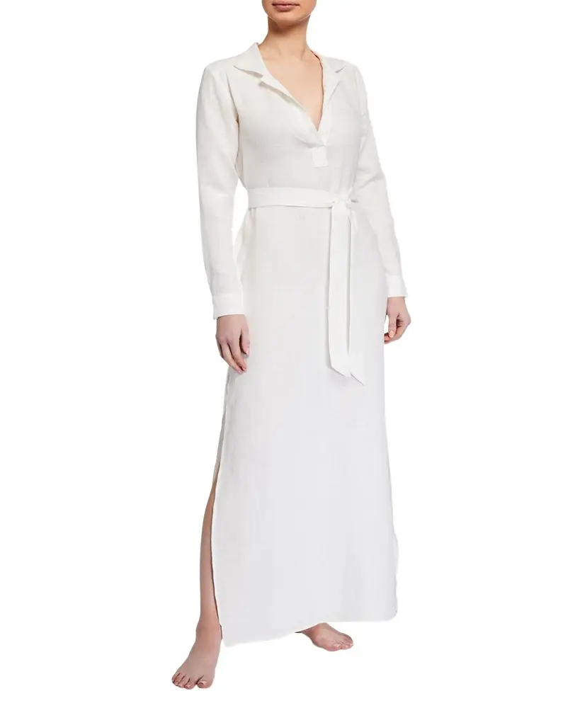 Pour Les Femmes Long Linen Lounge Shirt Dress