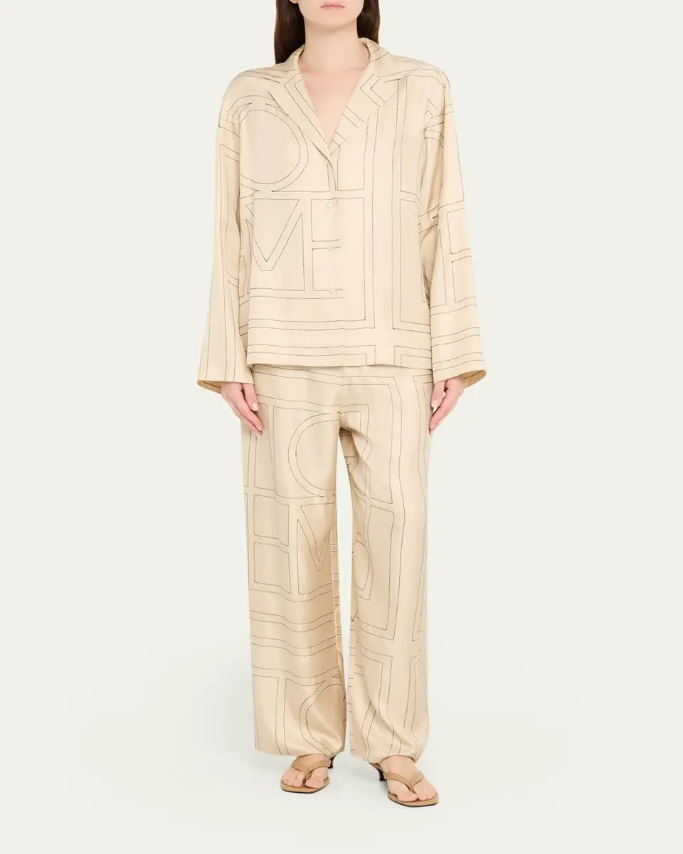 TOTEME Monogram-Embroidered Silk Pajama Pants | Thumbnail 2 TOTEME Monogram-Embroidered Silk Pajama Pants | Thumbnail 2