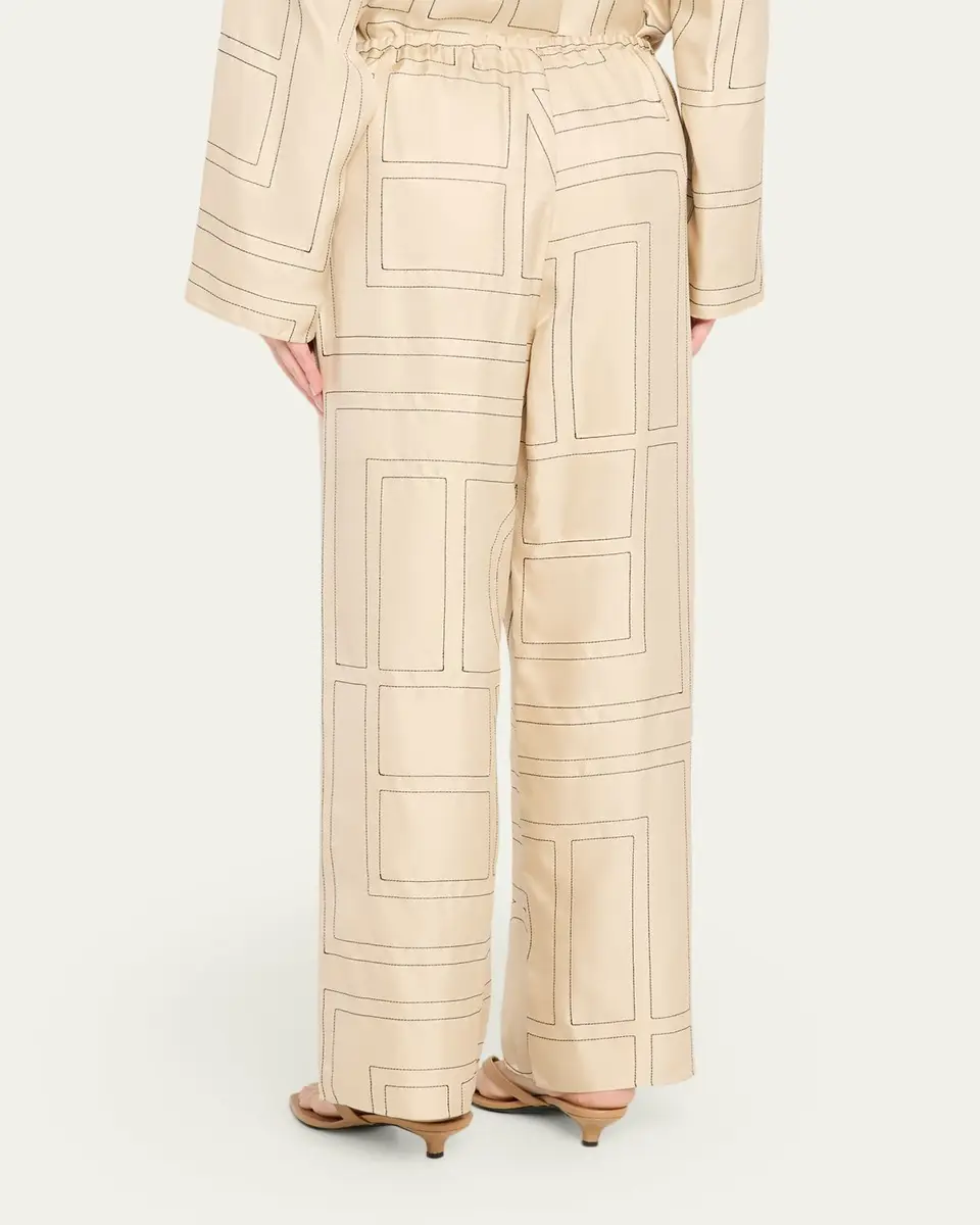 TOTEME Monogram-Embroidered Silk Pajama Pants | Thumbnail 3 TOTEME Monogram-Embroidered Silk Pajama Pants | Thumbnail 3