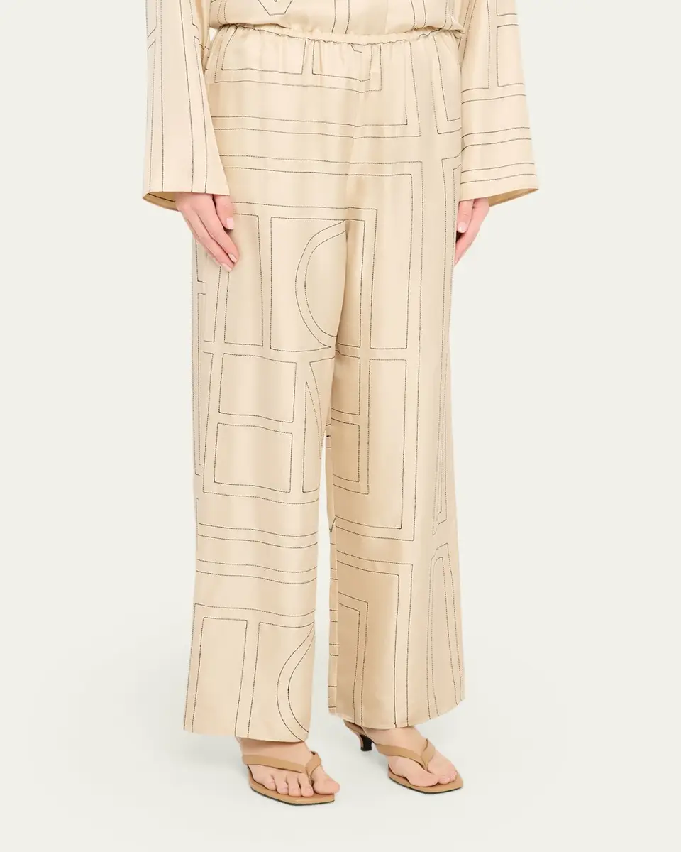 TOTEME Monogram-Embroidered Silk Pajama Pants | Thumbnail 4 TOTEME Monogram-Embroidered Silk Pajama Pants | Thumbnail 4
