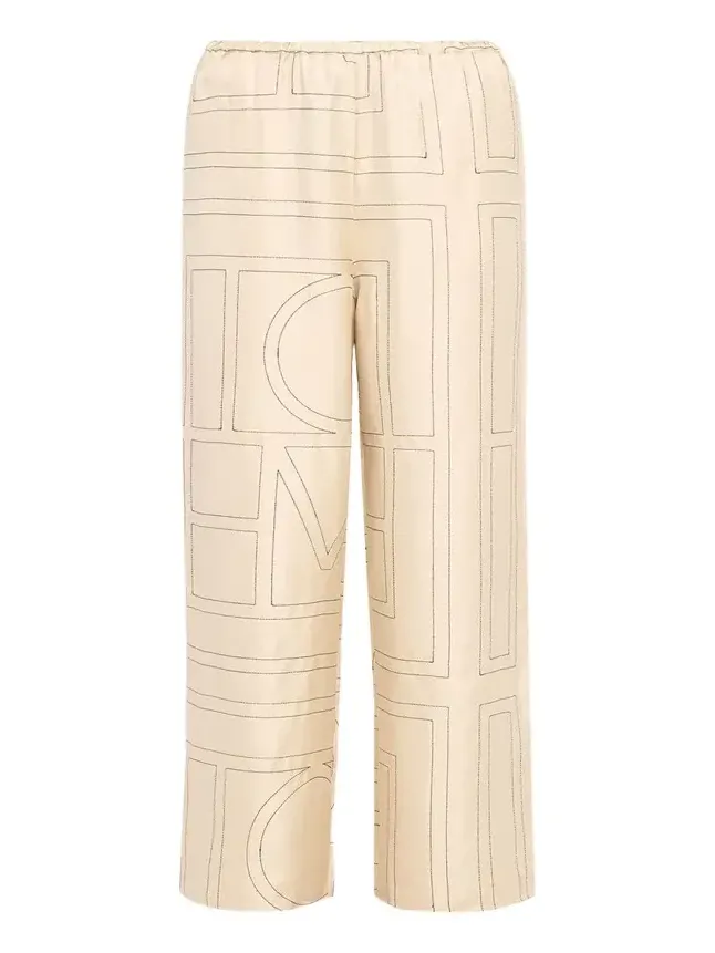 Monogram-Embroidered Silk Pajama Pants Monogram-Embroidered Silk Pajama Pants