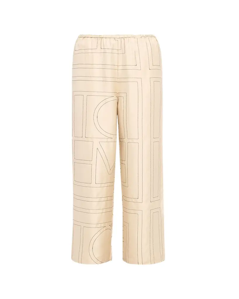 Toteme Monogram-Embroidered Silk Pajama Pants | Image 1 Toteme Monogram-Embroidered Silk Pajama Pants | Image 1