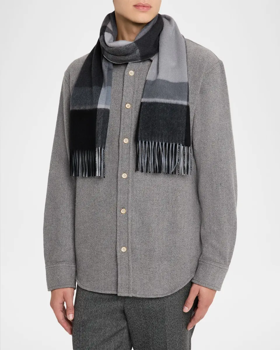 Neiman Marcus Men's Cashmere Exploded Plaid Scarf | Thumbnail 3 Neiman Marcus Men's Cashmere Exploded Plaid Scarf | Thumbnail 3