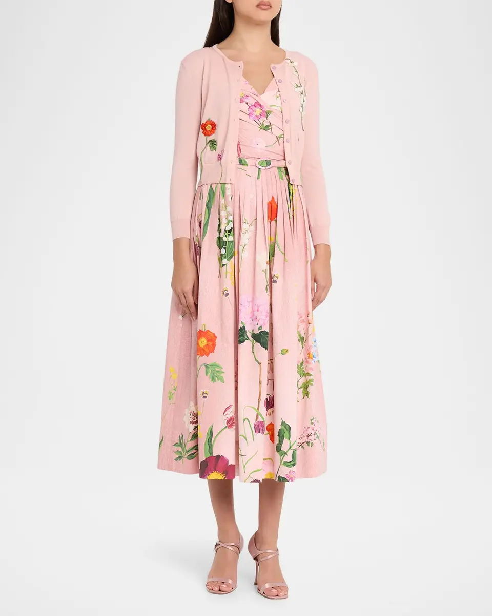 Oscar de la Renta Mixed Botanical Embroidered Crewneck Cardigan | Thumbnail 2 Oscar de la Renta Mixed Botanical Embroidered Crewneck Cardigan | Thumbnail 2