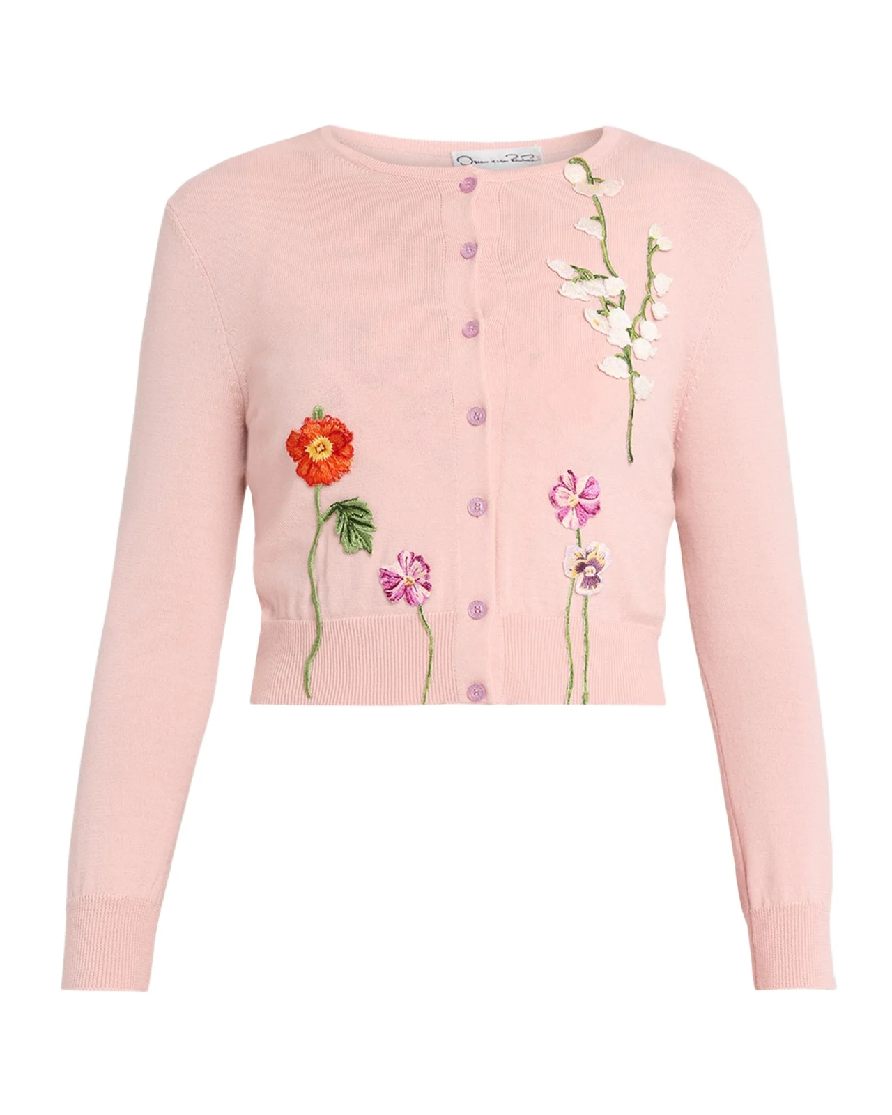 Mixed Botanical Embroidered Crewneck Cardigan