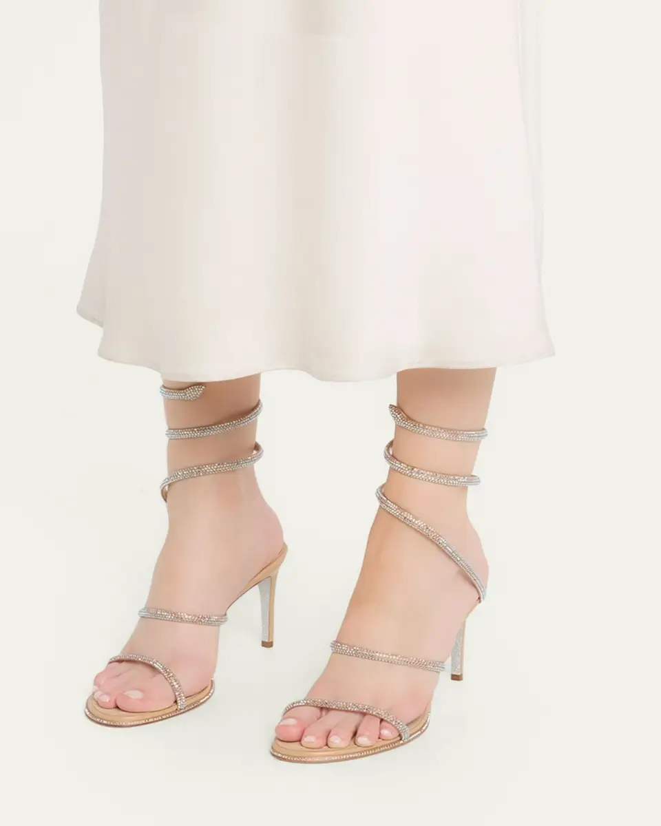 René Caovilla 80mm Cleo Embellished Leather Snake-Wrap Sandals | Thumbnail 2