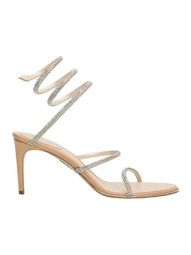 80mm Cleo Embellished Leather Snake-Wrap Sandals