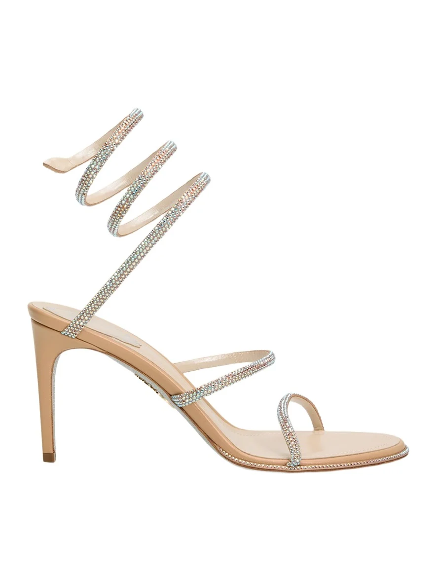 80mm Cleo Embellished Leather Snake-Wrap Sandals 80mm Cleo Embellished Leather Snake-Wrap Sandals