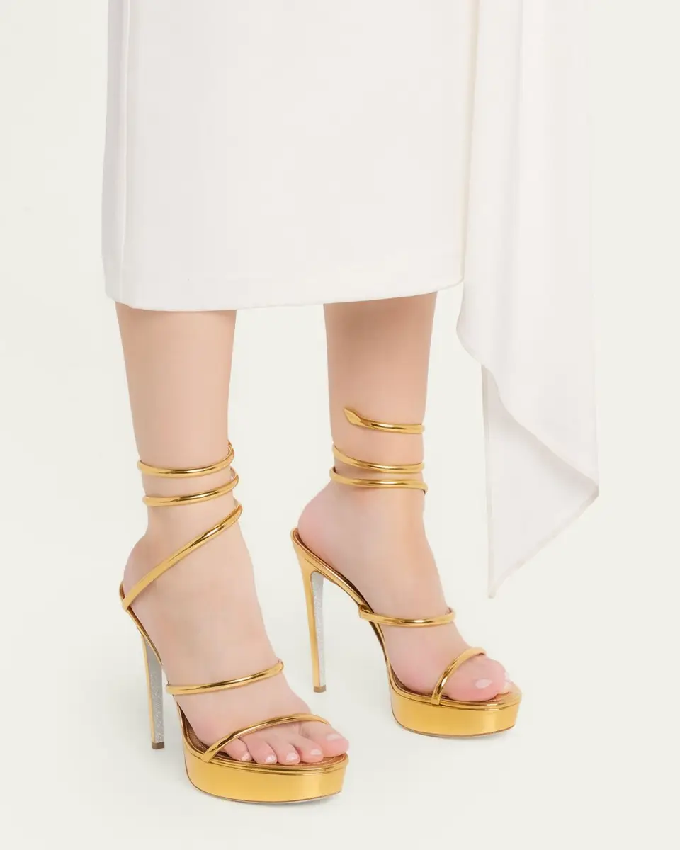 René Caovilla 130mm Metallic Leather Platform Snake-Wrap Sandals | Thumbnail 2 René Caovilla 130mm Metallic Leather Platform Snake-Wrap Sandals | Thumbnail 2