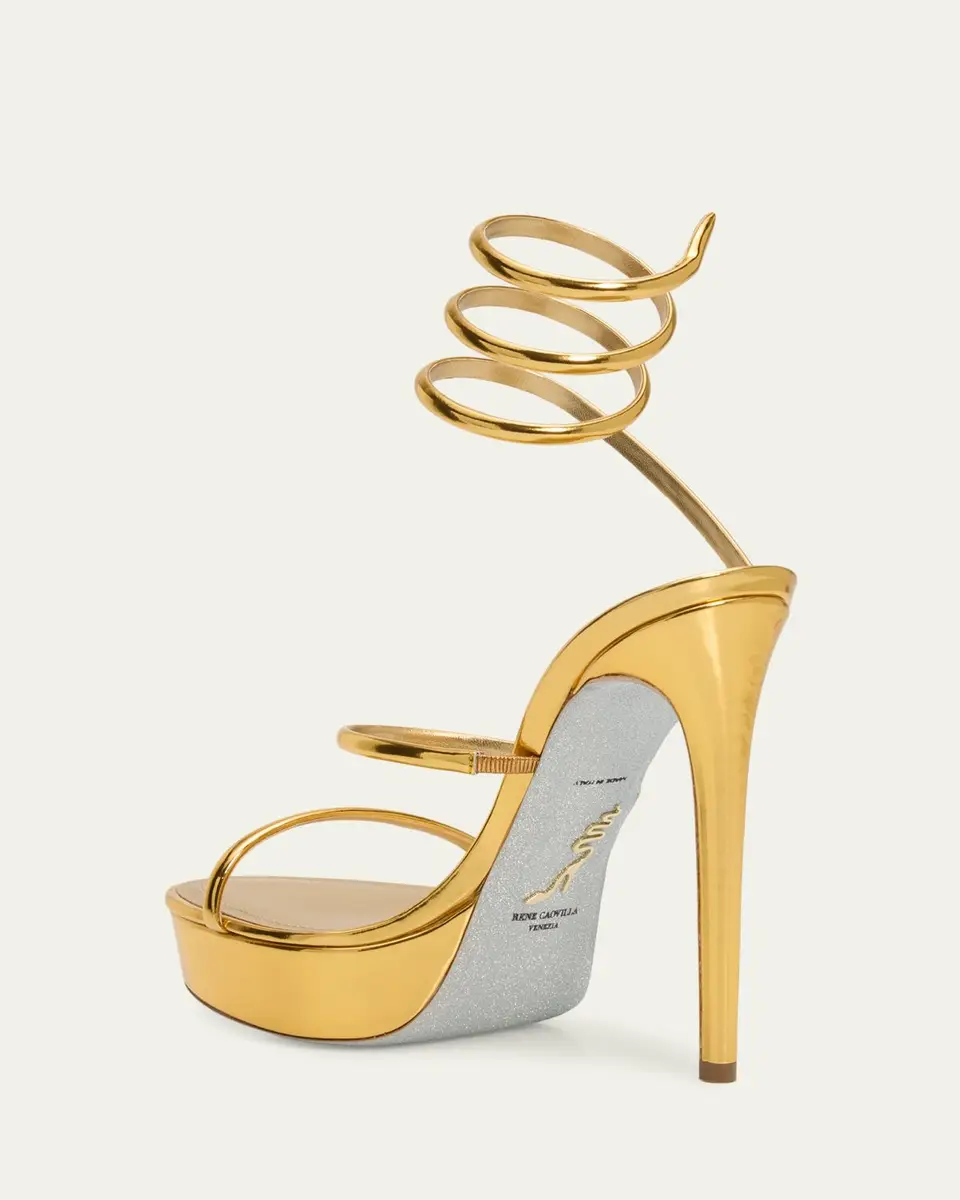 René Caovilla 130mm Metallic Leather Platform Snake-Wrap Sandals | Thumbnail 4 René Caovilla 130mm Metallic Leather Platform Snake-Wrap Sandals | Thumbnail 4