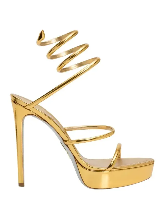 130mm Metallic Leather Platform Snake-Wrap Sandals 130mm Metallic Leather Platform Snake-Wrap Sandals
