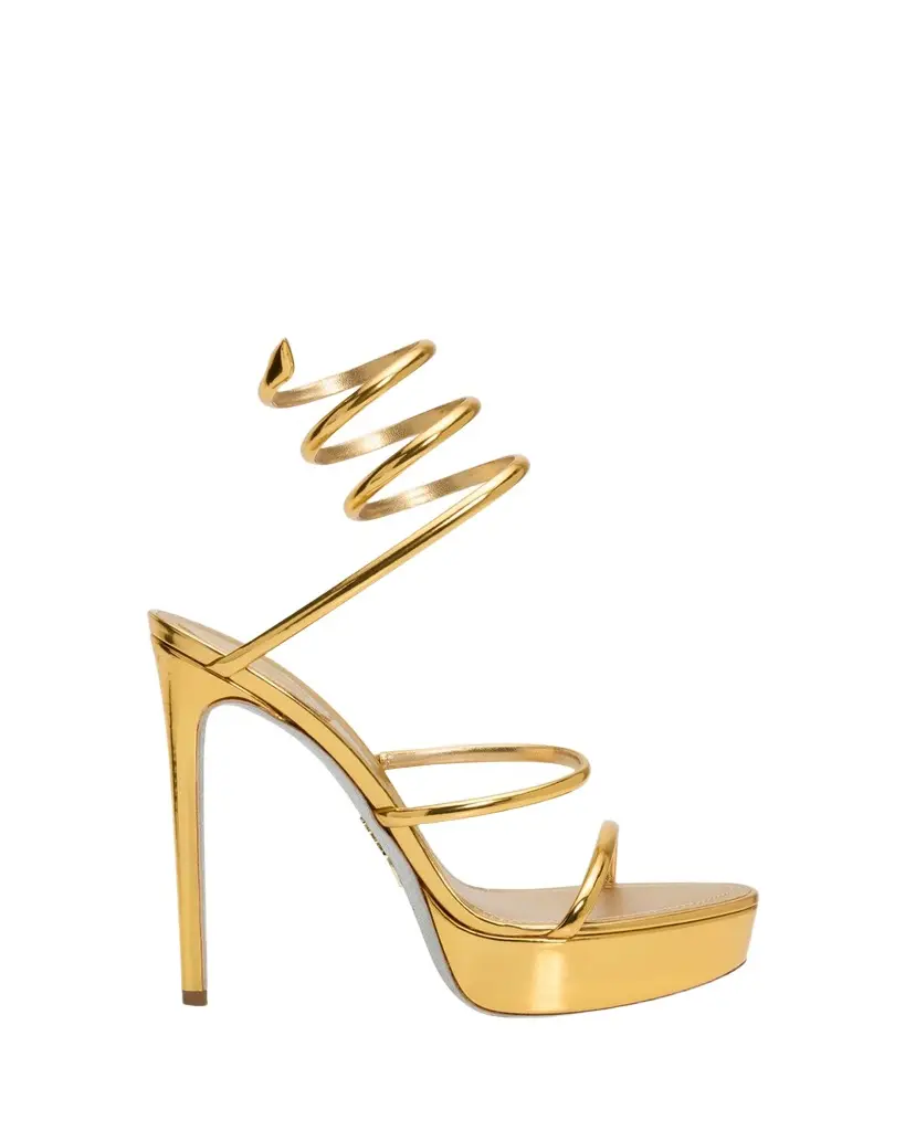 Rene Caovilla 130mm Metallic Leather Platform Snake-Wrap Sandals | Image 1 Rene Caovilla 130mm Metallic Leather Platform Snake-Wrap Sandals | Image 1