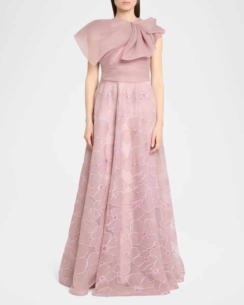 Talbot Runhof Bloom Embroidered Organza Bow A-Line Gown | Thumbnail 2