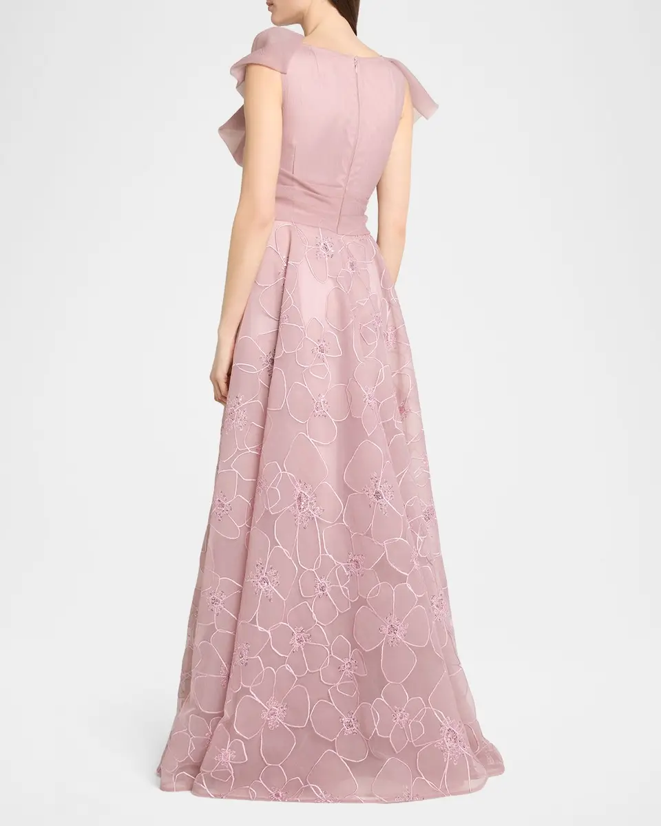 Talbot Runhof Bloom Embroidered Organza Bow A-Line Gown | Thumbnail 3