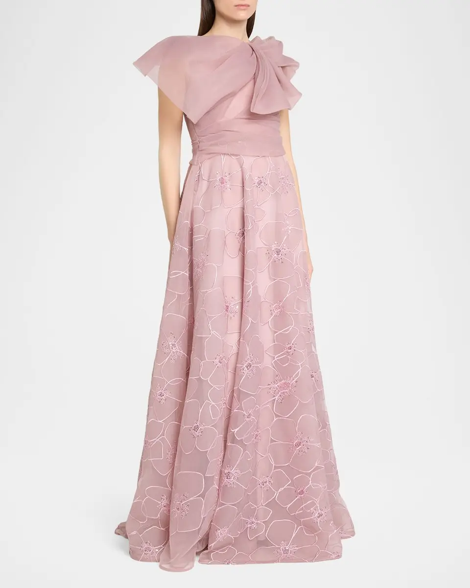 Talbot Runhof Bloom Embroidered Organza Bow A-Line Gown | Thumbnail 4