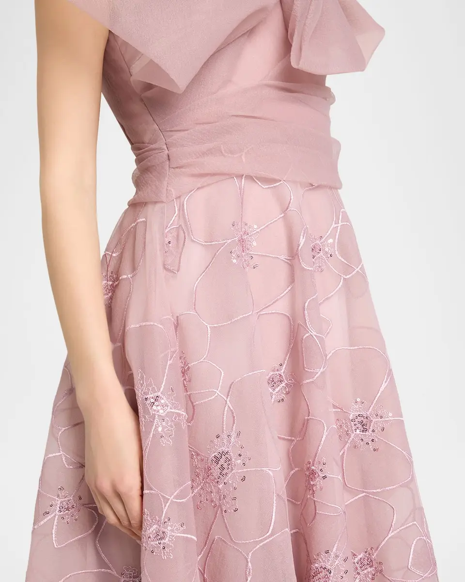 Talbot Runhof Bloom Embroidered Organza Bow A-Line Gown | Thumbnail 5