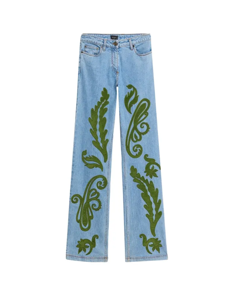 Paisley-Print Denim Straight-Leg Jeans Paisley-Print Denim Straight-Leg Jeans