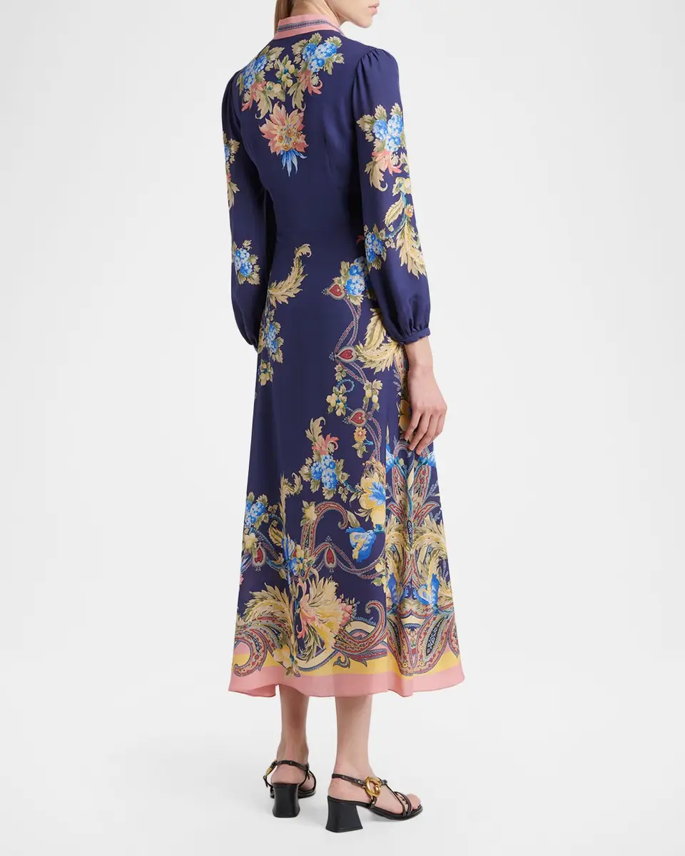 Etro V-Neck Floral-Print Long-Sleeve Midi Dress | Thumbnail 3 Etro V-Neck Floral-Print Long-Sleeve Midi Dress | Thumbnail 3