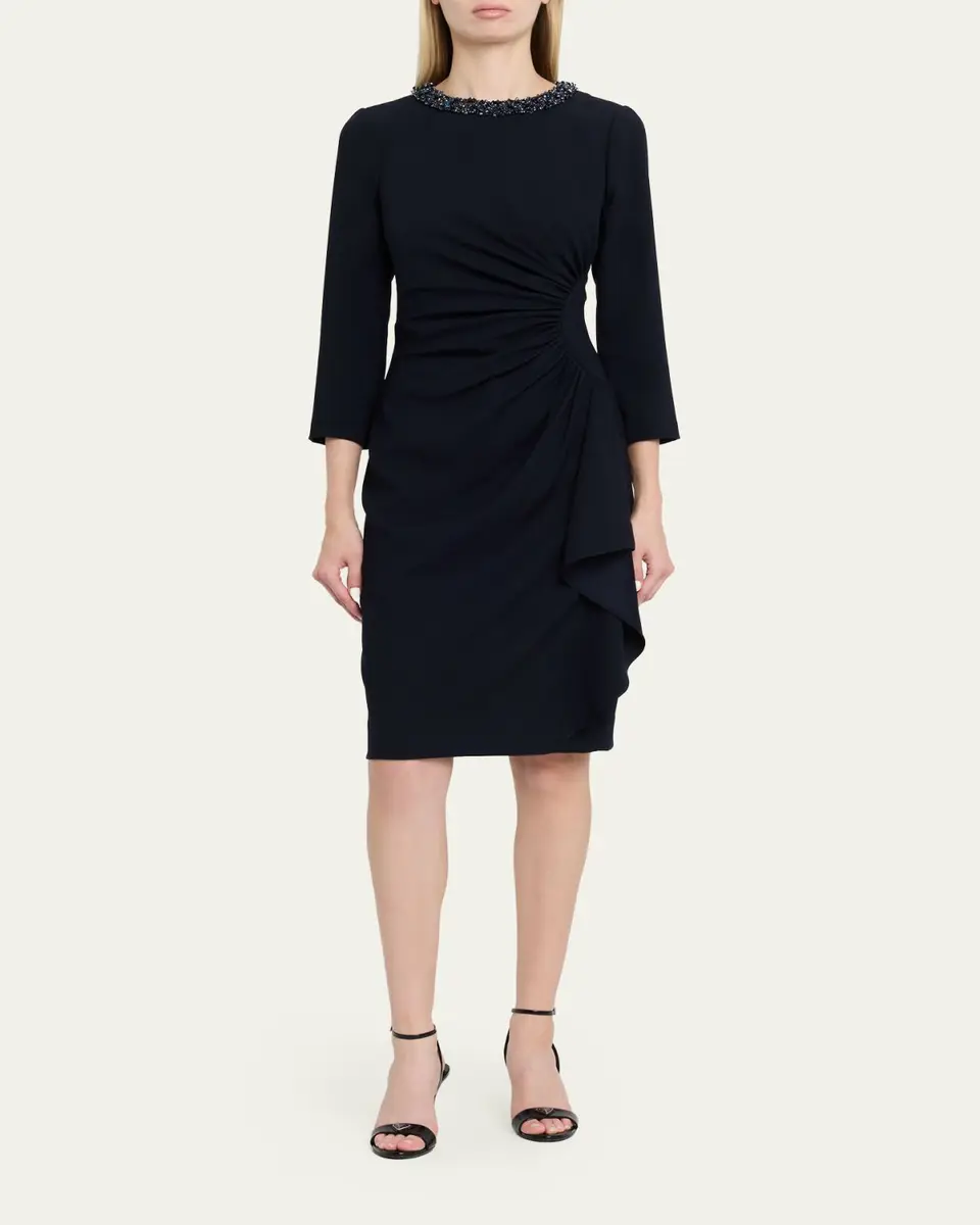 Rickie Freeman for Teri Jon Beaded Draped Crepe Dress | Thumbnail 2 Rickie Freeman for Teri Jon Beaded Draped Crepe Dress | Thumbnail 2