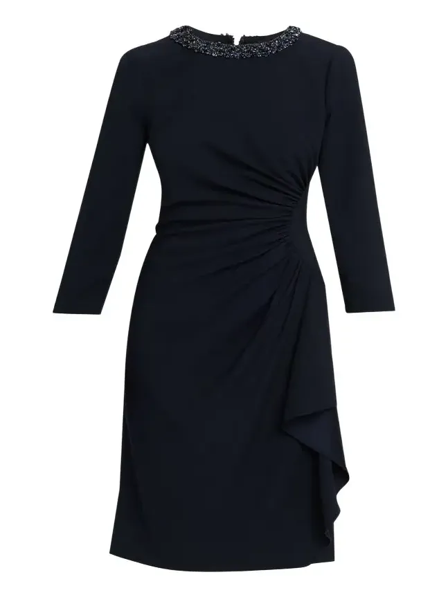 Beaded Draped Crepe Dress