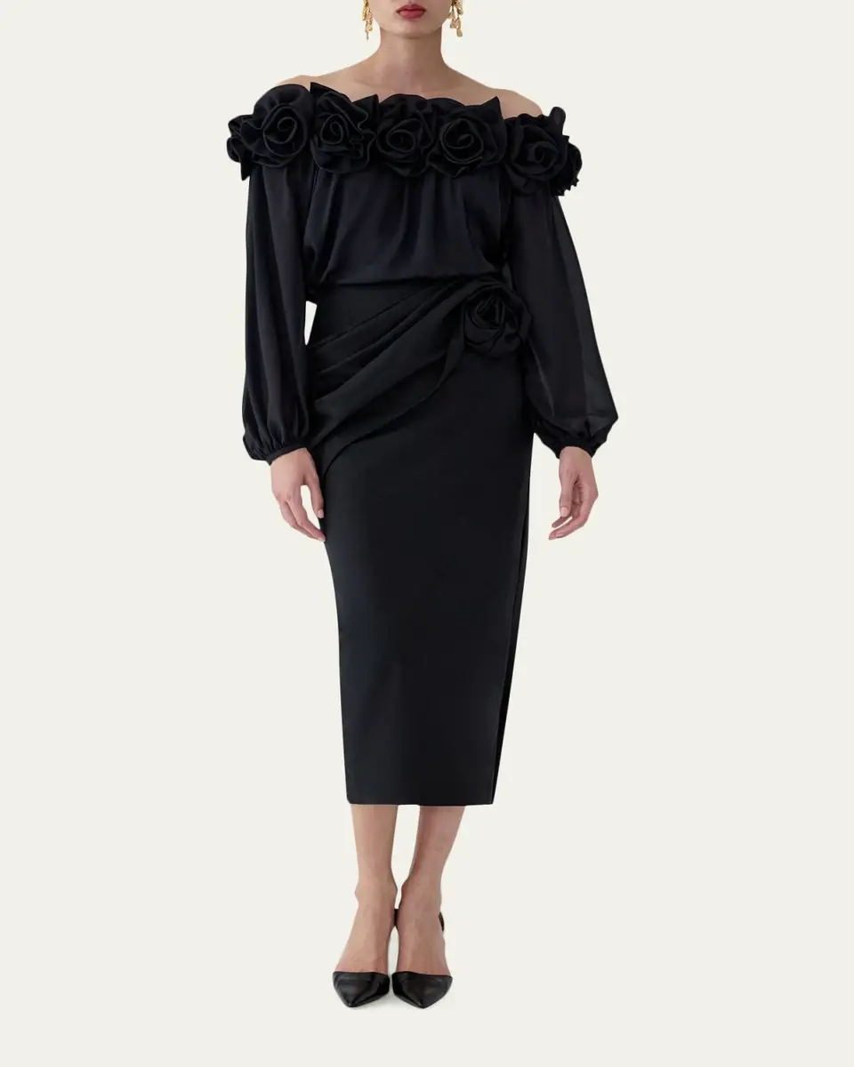 Carolina Herrera Draped Rose Slit Midi Skirt | Thumbnail 2 Carolina Herrera Draped Rose Slit Midi Skirt | Thumbnail 2