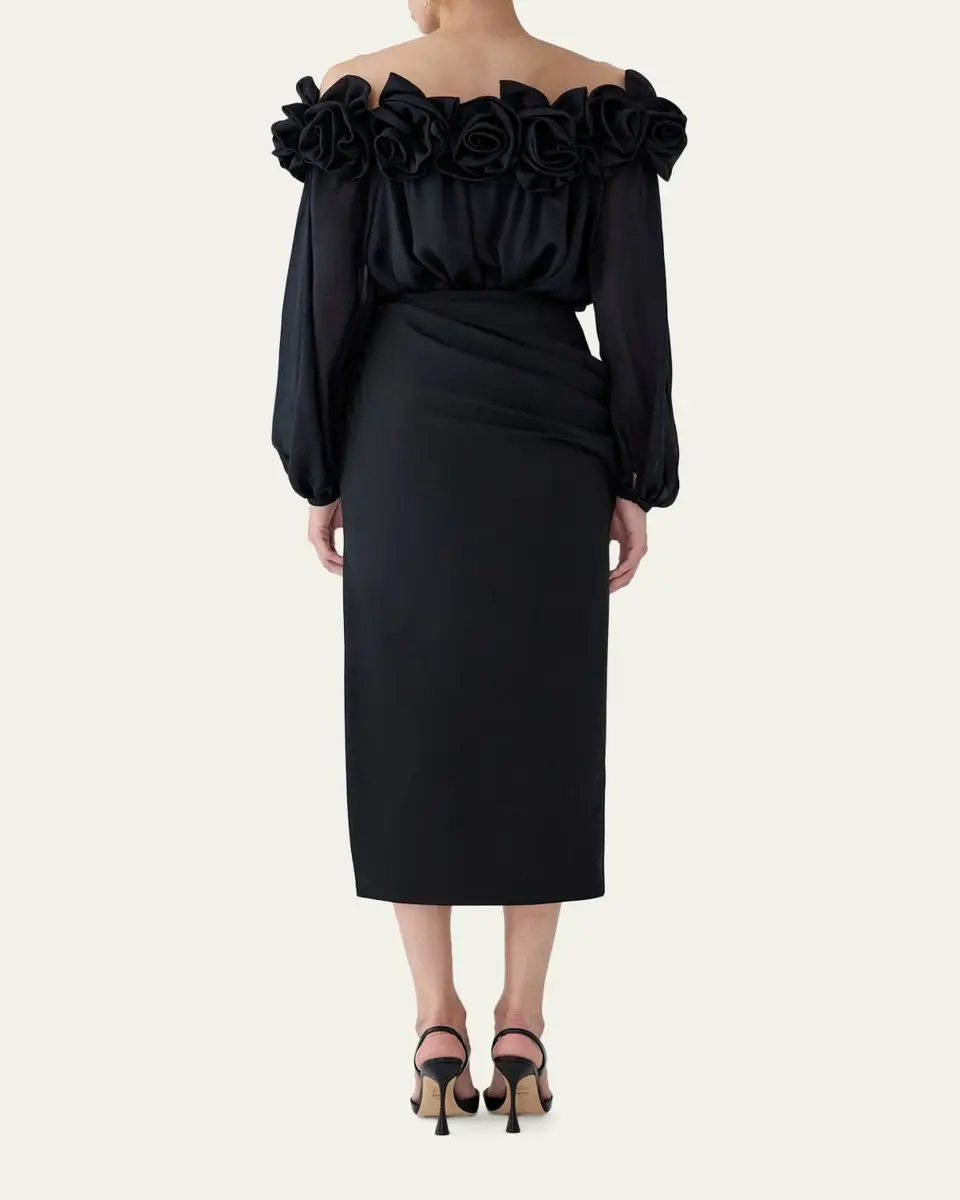 Carolina Herrera Draped Rose Slit Midi Skirt | Thumbnail 3 Carolina Herrera Draped Rose Slit Midi Skirt | Thumbnail 3