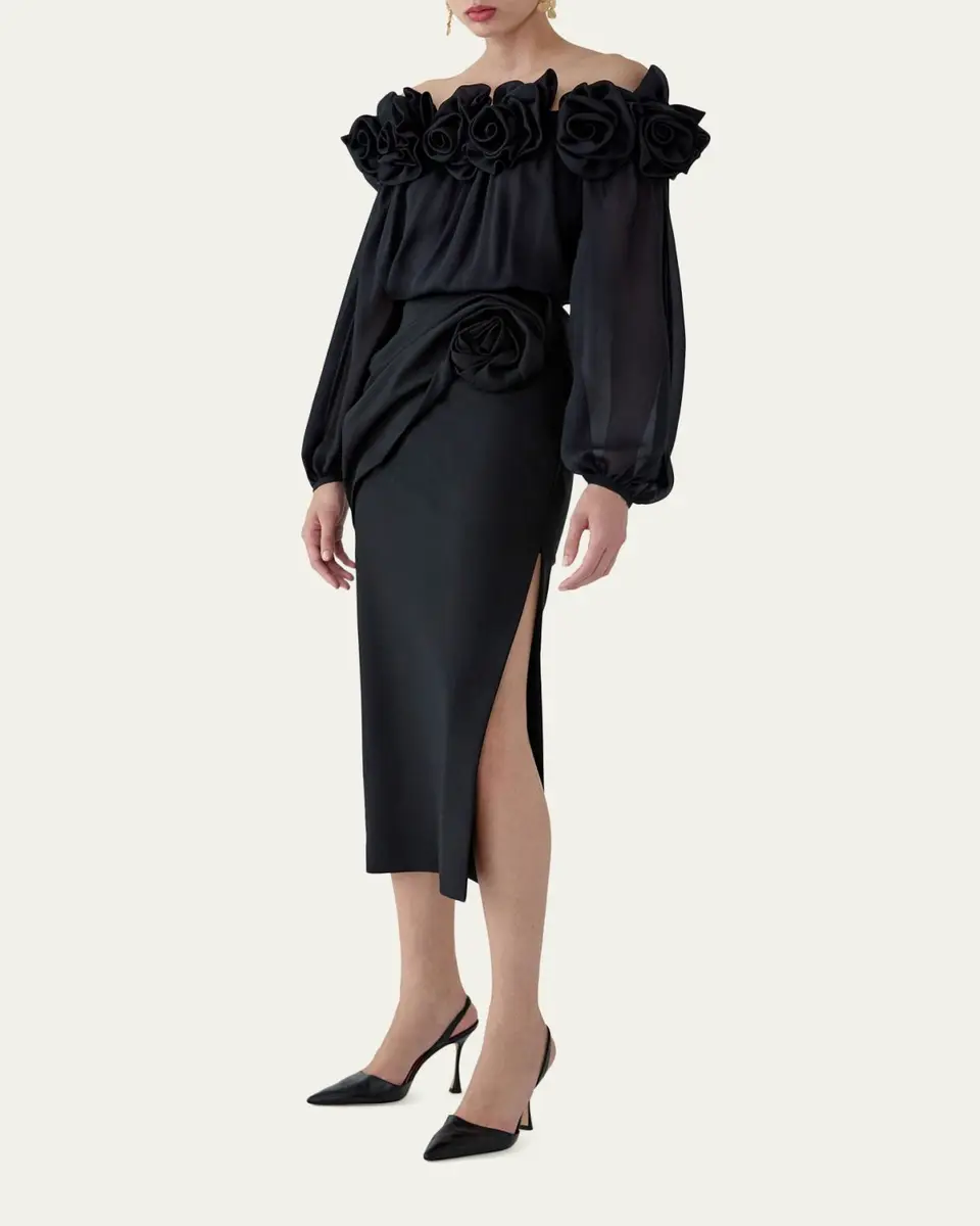 Carolina Herrera Draped Rose Slit Midi Skirt | Thumbnail 4 Carolina Herrera Draped Rose Slit Midi Skirt | Thumbnail 4