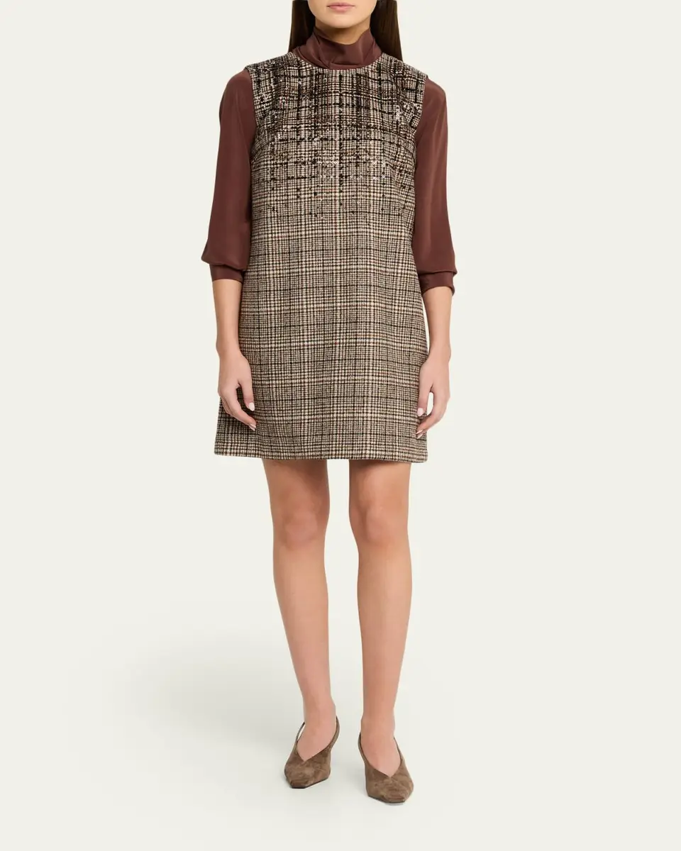 Brunello Cucinelli Sequined Plaid Jacquard Sleeveless Dress | Thumbnail 2 Brunello Cucinelli Sequined Plaid Jacquard Sleeveless Dress | Thumbnail 2