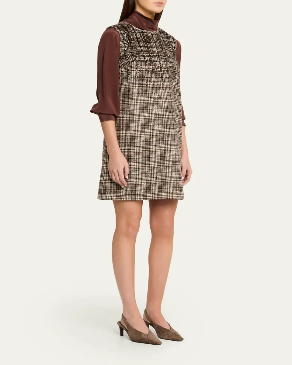 Brunello Cucinelli Sequined Plaid Jacquard Sleeveless Dress | Thumbnail 4 Brunello Cucinelli Sequined Plaid Jacquard Sleeveless Dress | Thumbnail 4
